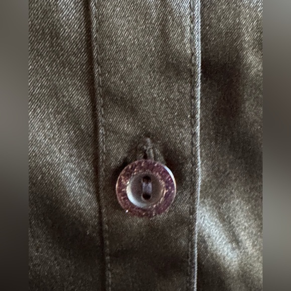 Color Style Black Satin short Striped Sleeves Metal Buttons V Neck Ruffles SZ XL - Picture 8 of 14